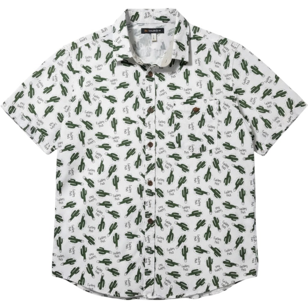 Spencers Mens White F*cking Prick Cactus Print Short Sleeve Button Down Shirt‎ L